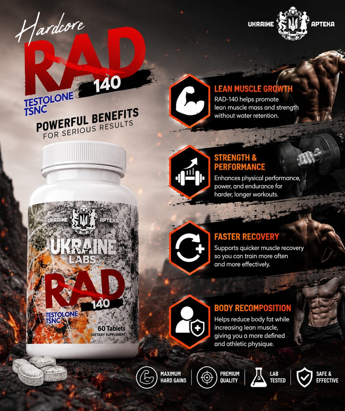 Ukraine Labs Hardcore RAD 140 (Testolone TSNC) 15mg – 60 Tablets