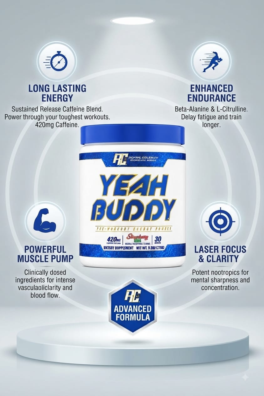 Ronnie Coleman Signature Series (RC) YEAH BUDDY Pre-Workout Energy Powder – (270g  30 Servings)