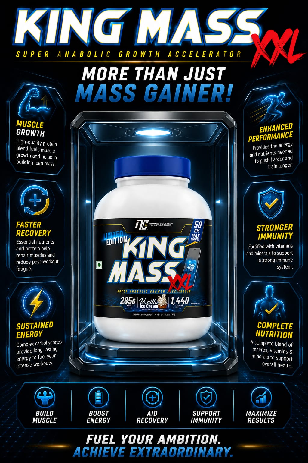 Ronnie Coleman Signature Series (RC) Limited Edition KING MASS XXL Super Anabolic Growth Accelerator – (6 lb / 2.7 kg)